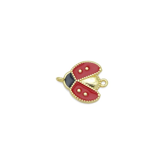 Gold Red Enamel Ladybug  Coonector Charm Pendant, Sku#Lk1024