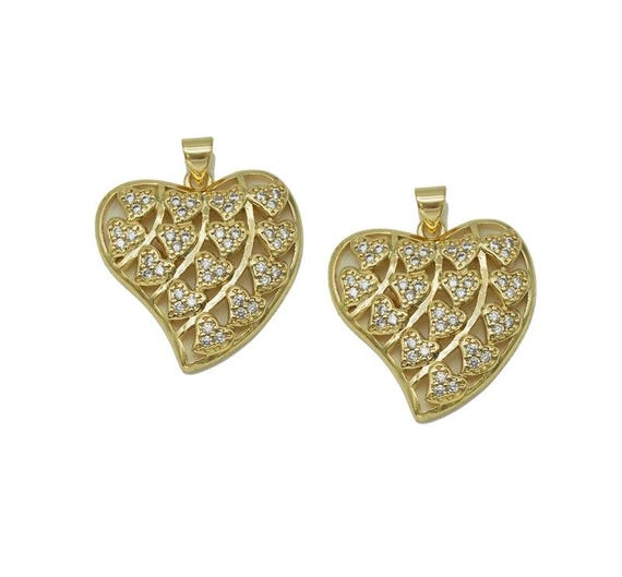Cz Hollow Out Multiple Hearts Charm, Sku#Ld281