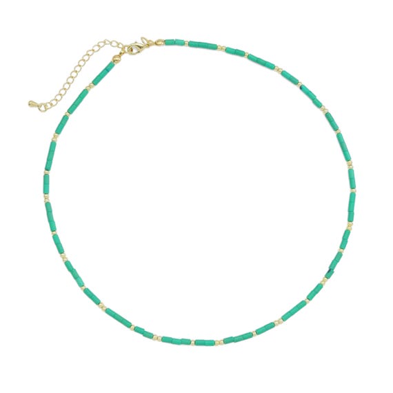 Green Turquoise Stone Beaded Necklace, Sku#Ef563