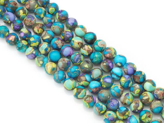 Blue Yellow Purple Imperial Jasper Round Smooth Beads,  Sku#U1450