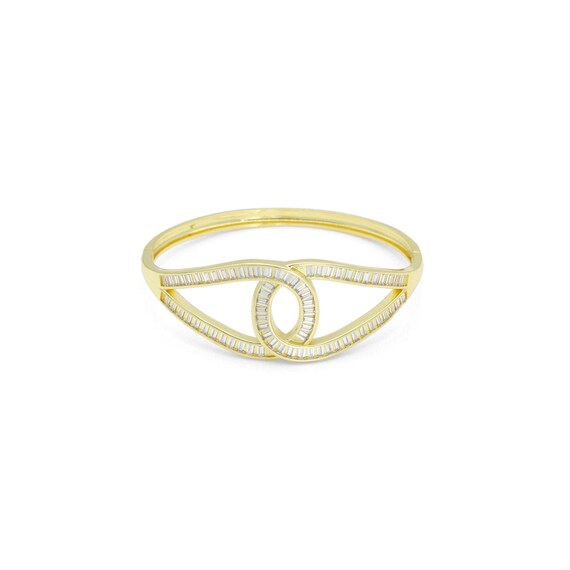 Baguette Cz Large Oval Link Bracelet, Sku#Lk1144