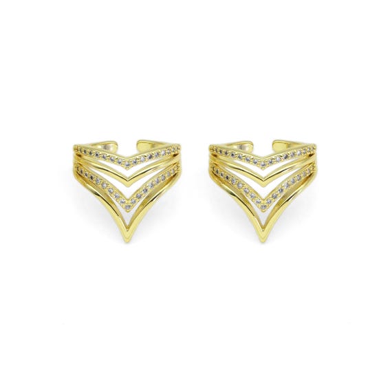 Gold Clear Cz Four Lines Pointed Arrow Adjustable Ring, Sku#Ld445