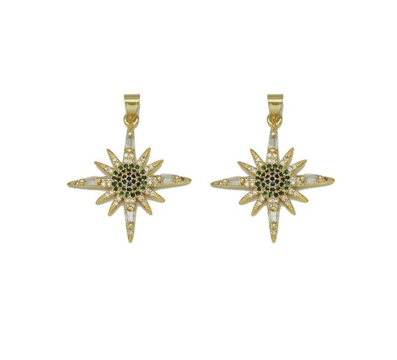 Gold Green Cz North Star Charm, Sku#Lk661