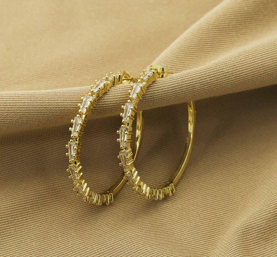 Triangle Cz Gold Huggie Hoop Earrings, Sku#Ld229