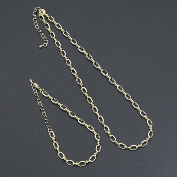 Fancy Oval Link Chain Necklace Bracelet, Charm bar necklace, sku#EF791