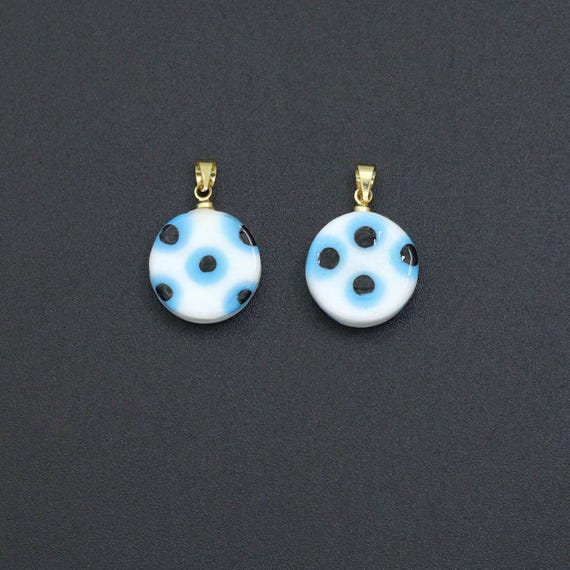 Blue White Evil Eye Ceramic Coin Pendant charm, Sku#EF820