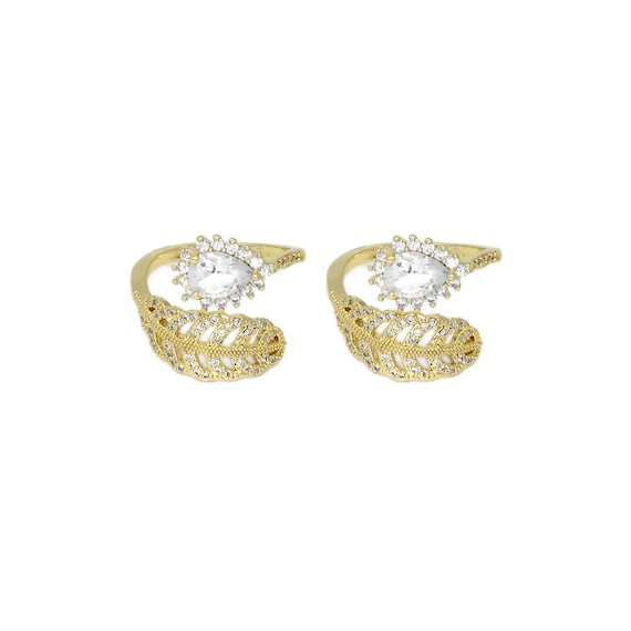 Gold Teardrop Cz Leaf Adjustable Ring, Sku#Ld437