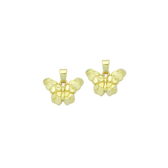 Gold Nugget Texture Butterfly Charm Pendant,Sku#Lx856