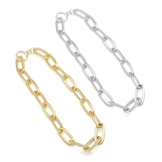Silver Gold Oval Link Chain  Adjustable Necklace, Sku#Y833