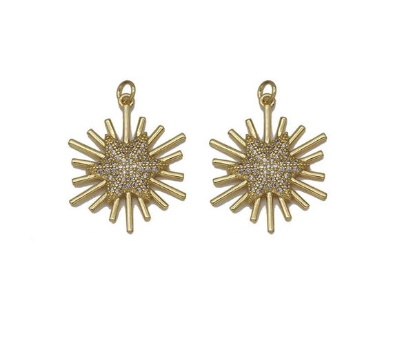 Gold Cz Shiny Star Light Beam Charm, Sku#Lk713