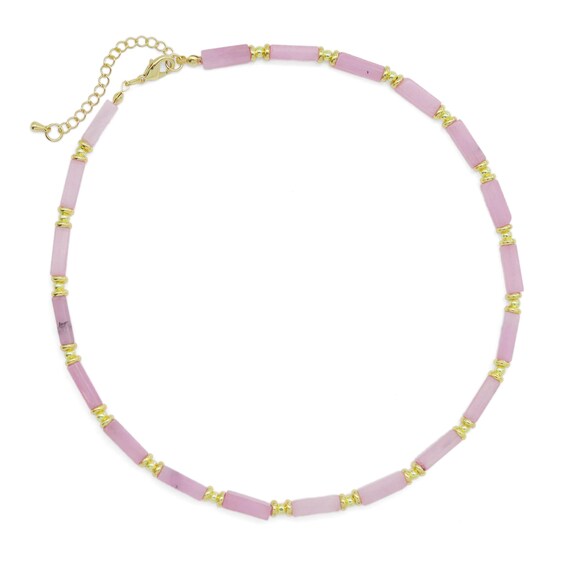 The 4Mm Pink Gemstone Necklace With Gold Filled Spacer, Ef551