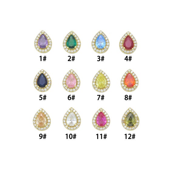 Gold Colorful Teardrop CZ Pendant charm, Sku#LX918