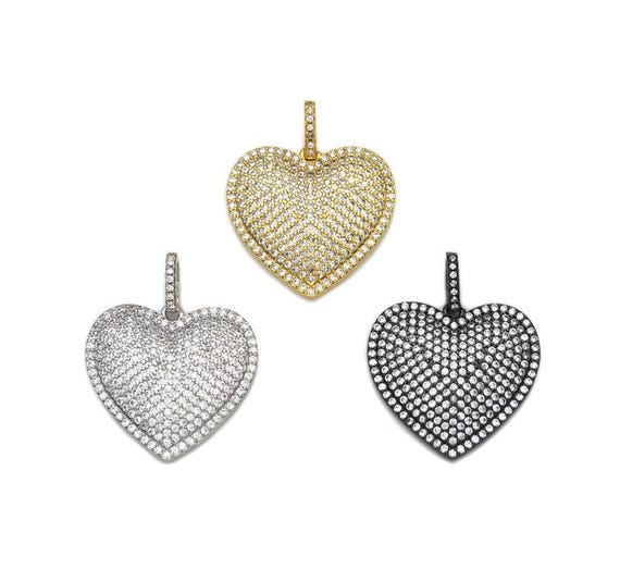 Pave Silver Gold Heart Pendant|Charm, 23mm, sku#Z1026