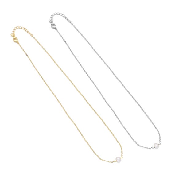 Dainty Freshwater pearl Gold Silver Necklace, Sku#EF461