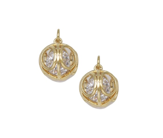 Gold Round Cage Ball Charm With Cz Inside, Sku#Cp44