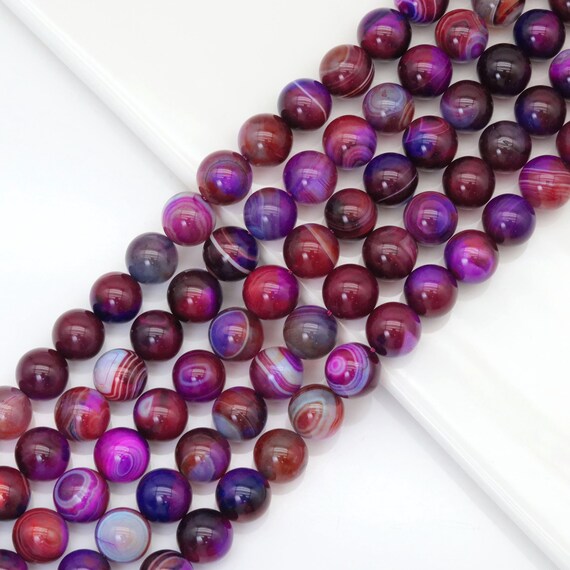 The 14mm Purple Blue Red Banded Agate Round Smooth Beads, Sku#U1793