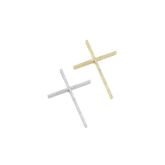 Gold /Silver CZ Big Cross Shape Charm, Sku#LX422