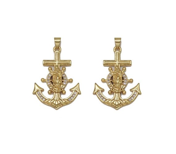 Gold Cz Virgin Mary Anchor Charm, Sku#Lk711