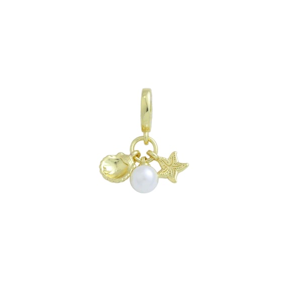 Pearl Gold Shell Starfish Charm Pendant, Sku#Ld679