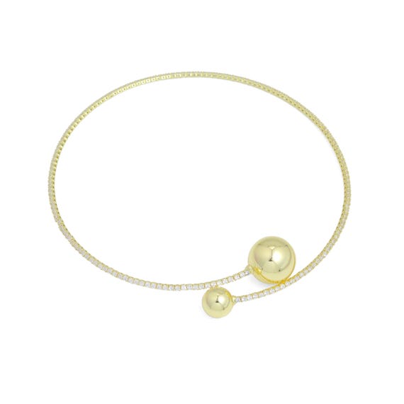 Gold Cz Tennis Chain Round Ball End Adjustable Necklace, Sku#A453