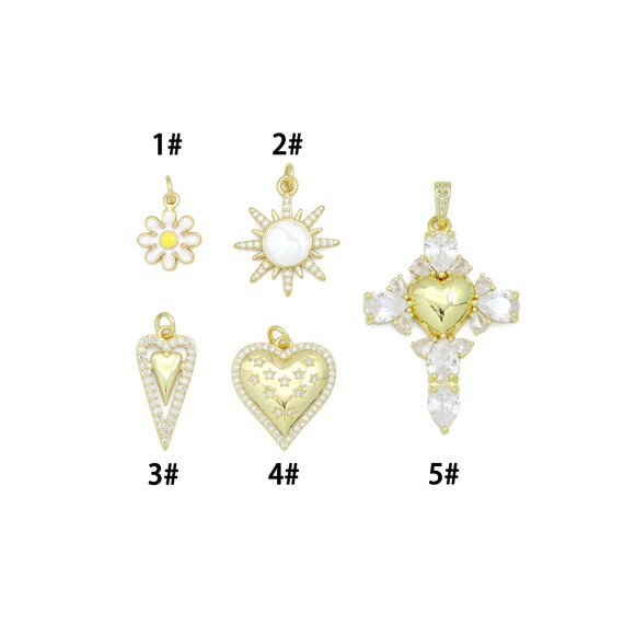 CZ Daisy flower, Sun, Star Heart, Flower Cross Pendant charm, Sku#LD762
