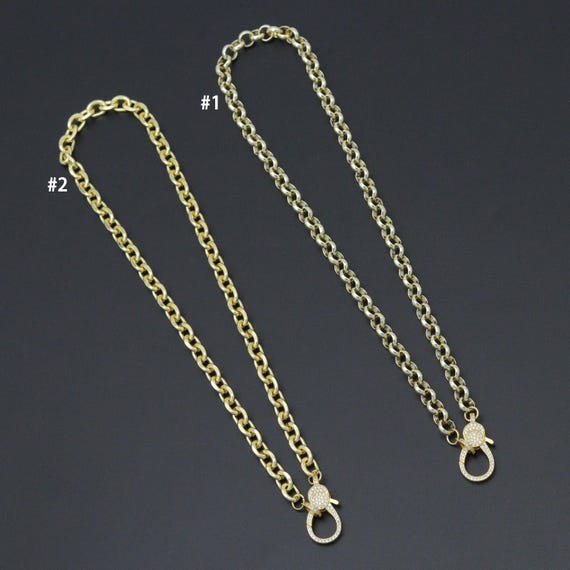 Thick square Rolo Chain with large cz clasp Necklace, sku#EF627