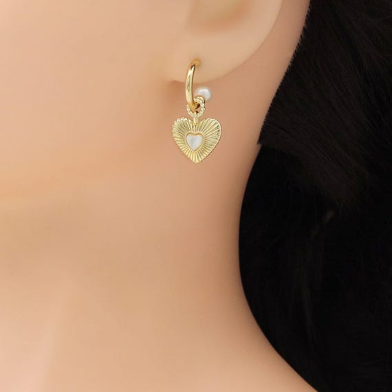 Gold White Pearl Heart Earrings, Sku#zx194 - Etsy
