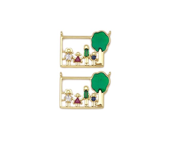 Colorful Cz Micro Pave Family Photos Rectangle Shape Pendant,18K Gold Filled Family Charm, Necklace Bracelet Pendant, 26X18Mm,Sku#Lk413