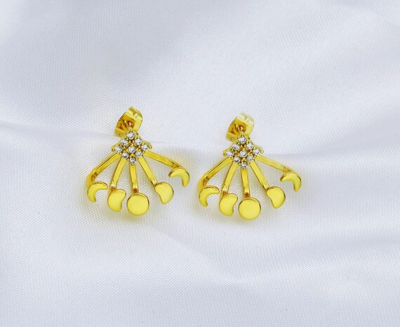 Cz Gold Moon Phase Stud Earrings, Sku#Lk655