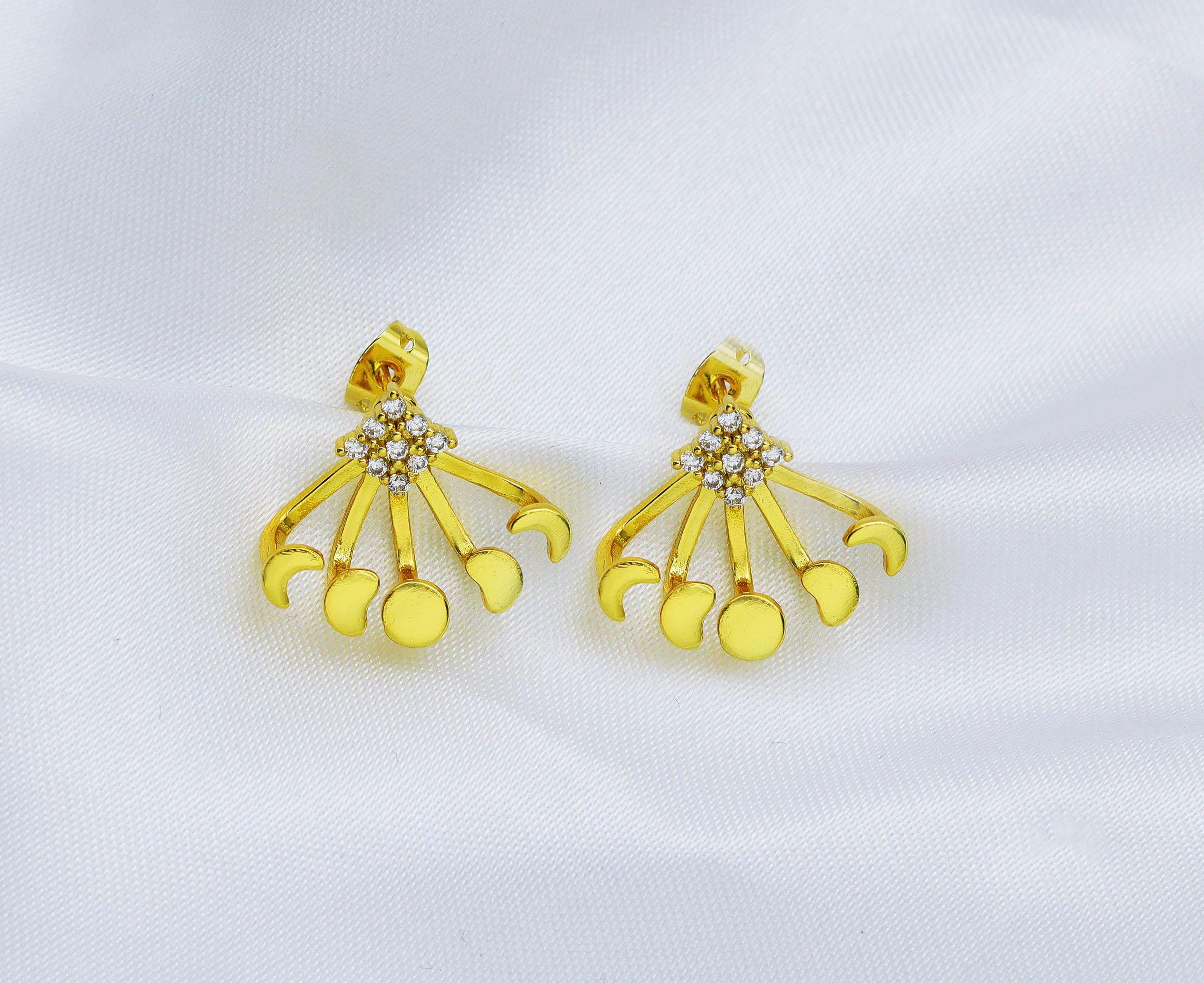 Cz Gold Moon Phase Stud Earrings, Sku#lk655 - Etsy