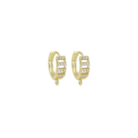 Cz Gold Bar Frame Huggie Earrings, Sku#Zx184
