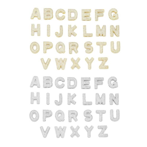 Gold Silver Clear Cz Initial Letter Charm, Personalized Charm, Sku#A364