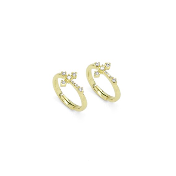 Cz Gold Cross Adjustable Ring, Sku#Lx416