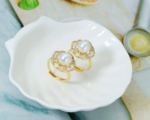 Cz Pearl Open Ring, Sku#Zx49