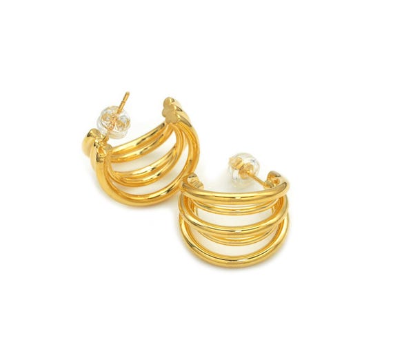Cz Gold Swirl Hoop Earrings, Sku#J380