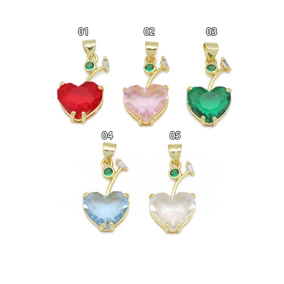 Colorful Crystal Heart Cherry Charm Pendant, Sku#LK1077