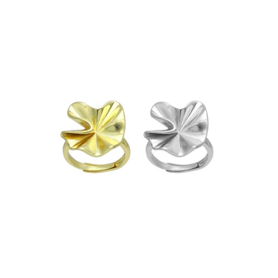 Silver Gold Folded Lotus Leaf flower Statement Adjustable Ring, Sku#A293