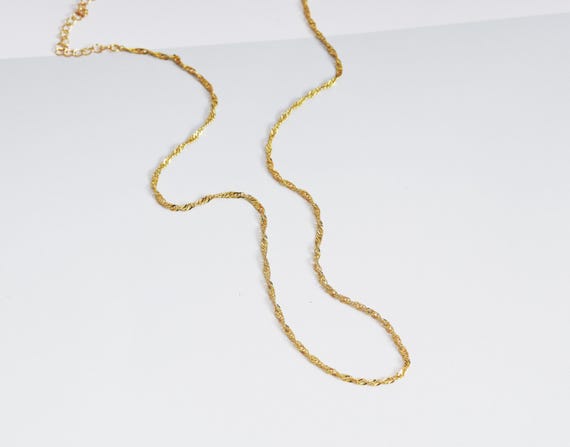 The 18K Gold Dainty Singapore Chain Necklace, Dna Gold Chain Necklace, Sku#Ef151