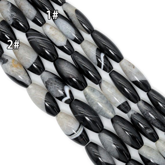 White Black Druzy Agate Rice Shape Beads,Sku#YK32