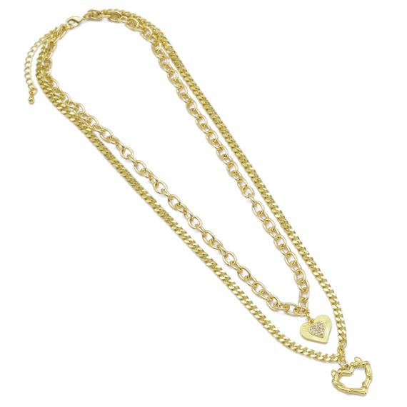 Ovla Cuban Link Chain Necklace With Heart Pendants Layering Chain Necklace, Sku#Ef487