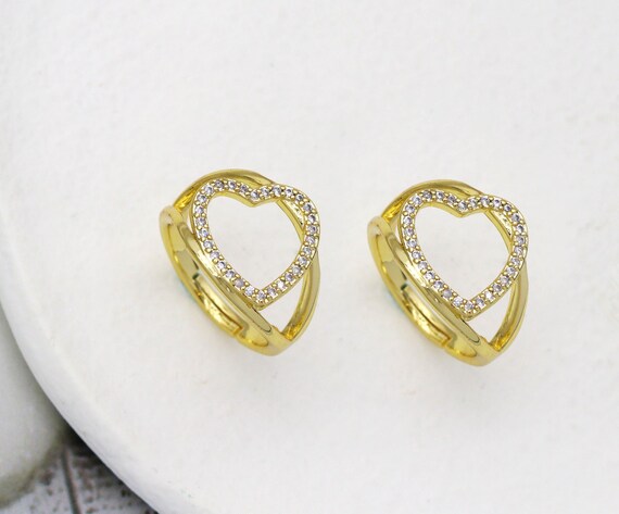 Cz Pave Gold Open Heart Adjustable Ring, Sku#Ld311