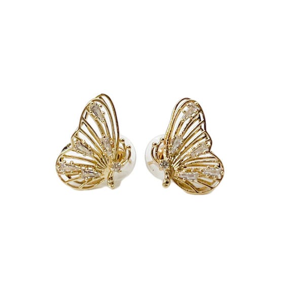 Cz Gold Butterfly Stud Earrings, Sku#Lx162