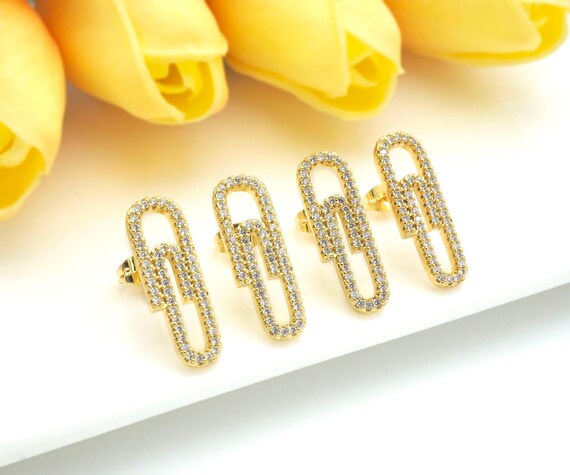 Cz Micro Pave Safety Pin Stud Earring, Safety Pin Shaped Earrings, Stud Earrings, Minimal Earrings,Sku#Ld66