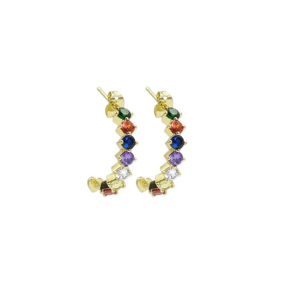 Colorful Cz Gold Arc Stud Earrings, Sku#A136