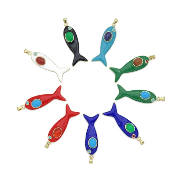 Colorful Enamel Fish Pedant For Necklace Bracelet Jewelry Making Supply, Fish Charm, Sku#LK1281