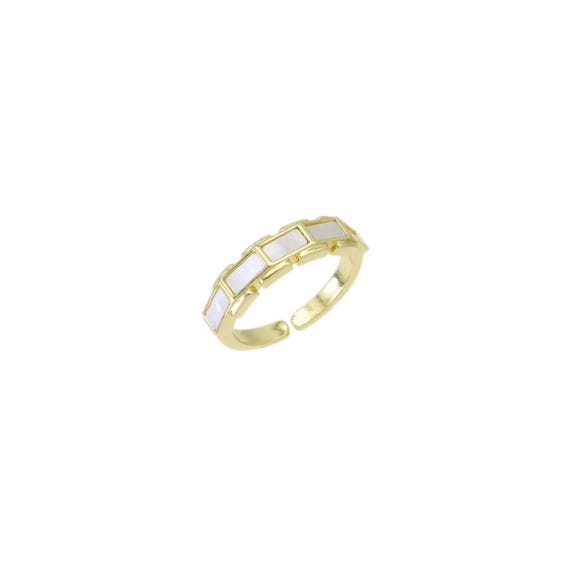 Mother Of Pearl Rectangle Pearl Band Adjustable Ring, Sku#Lx484