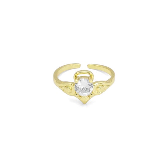 Cz Gold Diamond Angel Wing Heart Ring, Sku#Y899