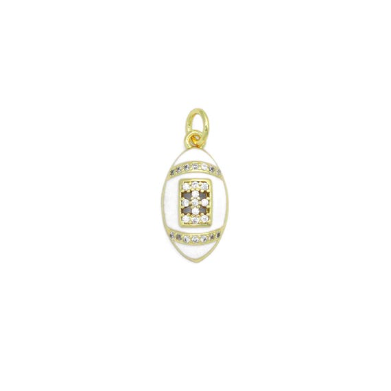 Cz White Enamel Baseball Charm Pendant, Sku#Lk1162