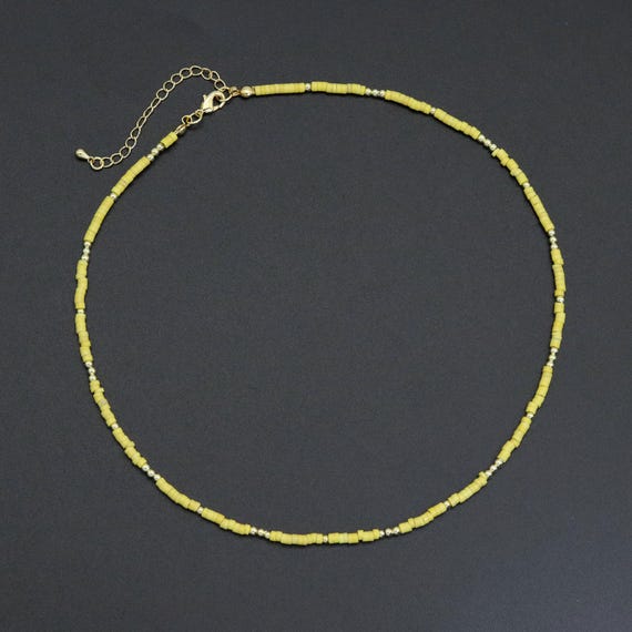Yellow Color Gemstone Tube Necklace, Sku#Ef571