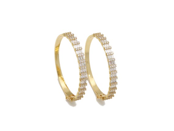 Cz Micro Pave Bangle Bracelet, 18K Gold Filled Big Cz Cuff Bracelet, Open Bracelet, Fashion Jewelry, Sku#Lk489